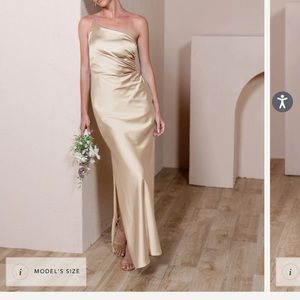 Revelry bridesmaid’s dress - Jade Satin Dress
Color: Gold Champagne Size: 8